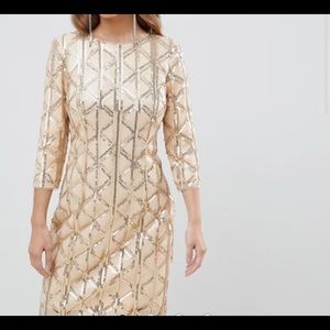 ASOS GOLD SEQUIN DRESS PETITE